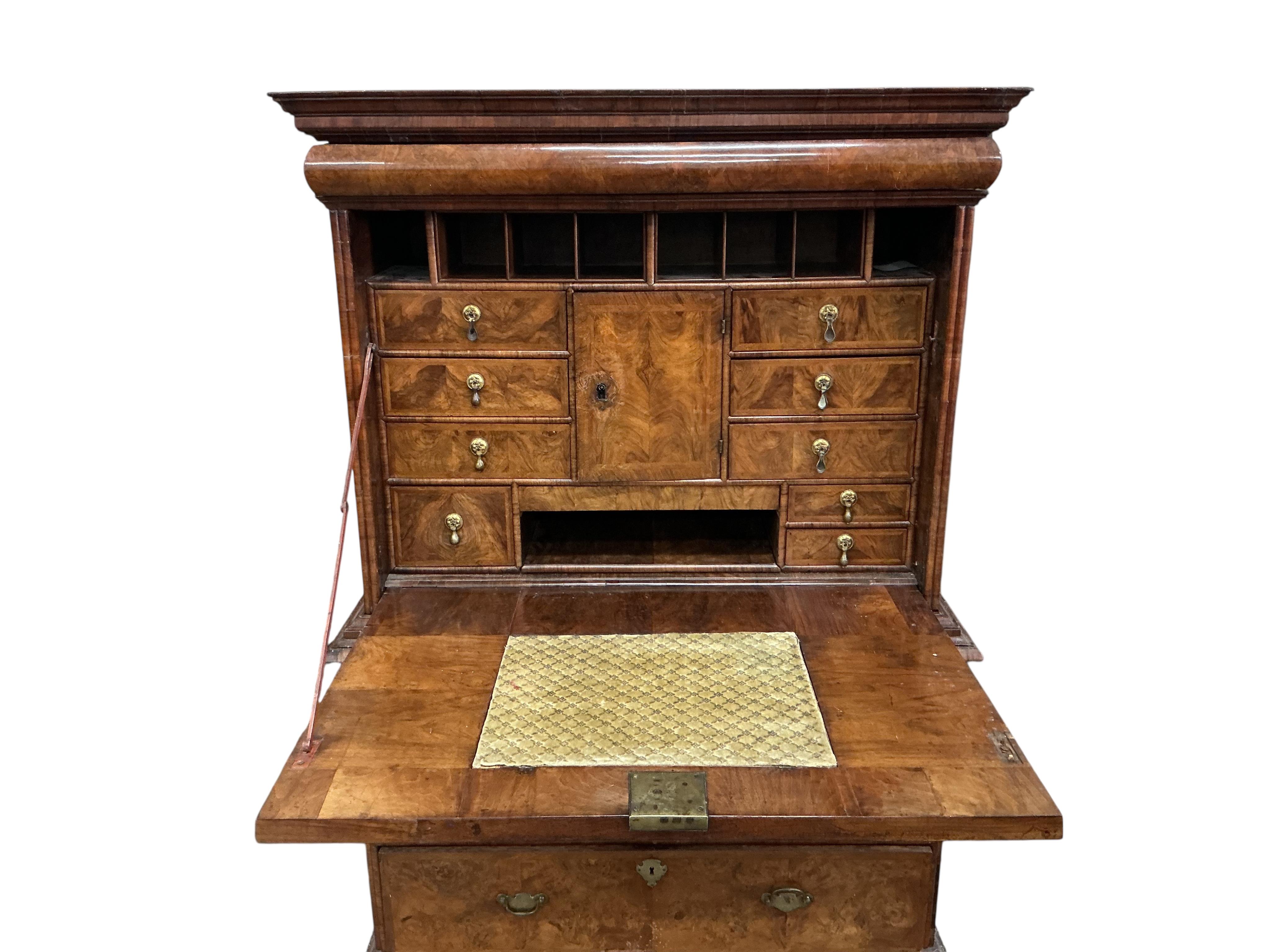 An 18th century walnut escritoire, width 110cm, depth 52cm, height 166cm